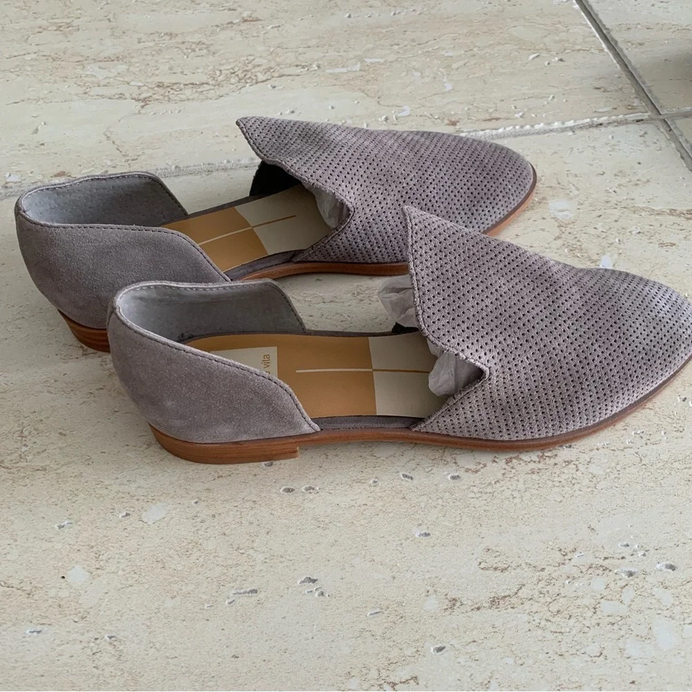 Dolce Vita Cody Grey Perforated Suede Flats Loafers Slip-on Shoes